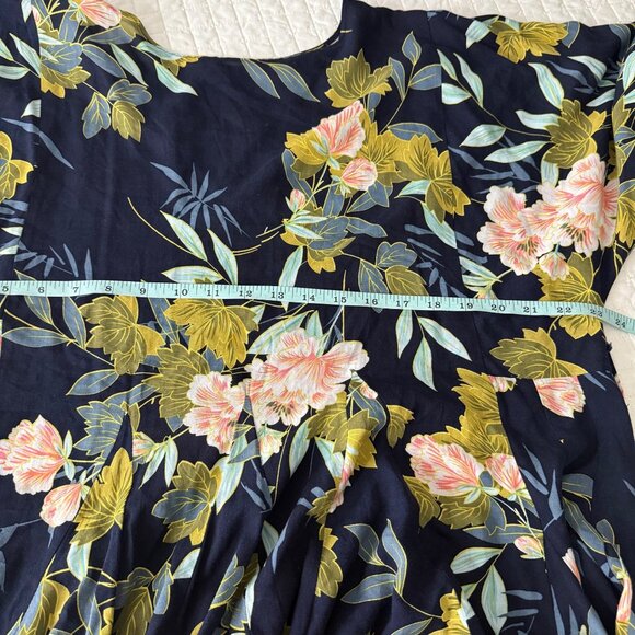 Aakaa Womens Floral Dress S 100% Rayon Navy Long Sleeves - Picture 9 of 10